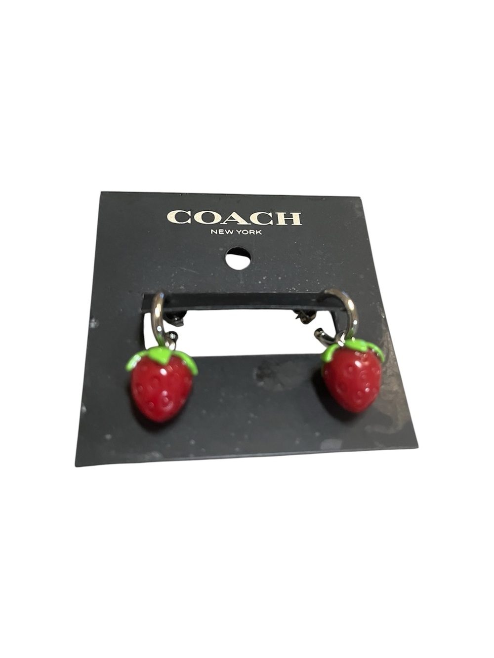 COACH Red and Green Strawberry Charm Hoop Earrings NWT